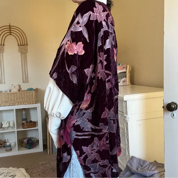 Beautiful Magenta Burgundy Purple Pink Fall Kimono Cardigan Woven Heart One Size - Picture 3 of 14